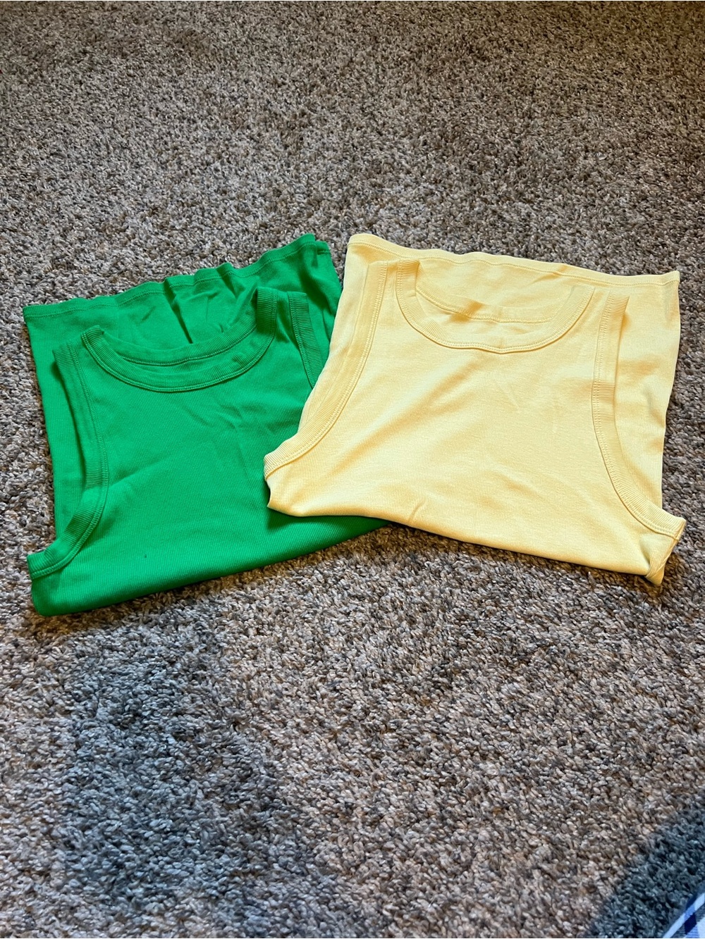 Ribbed Tank Top Set - Green & Yellow Sleeveless Tees